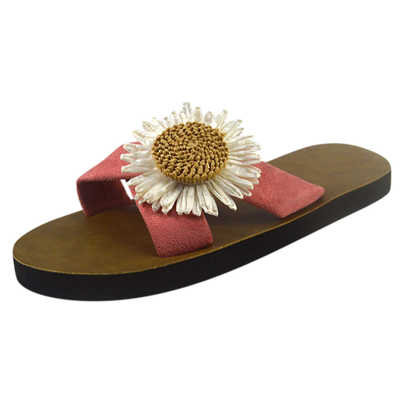 Women's Open Toe Slides - Breathable Beach Flip Flops with Flock Flower Design, Comfortable Flat Sandals for Women (Pink, Size 8) | Perfect for Beach, Pool, Vacation and Home Relaxation