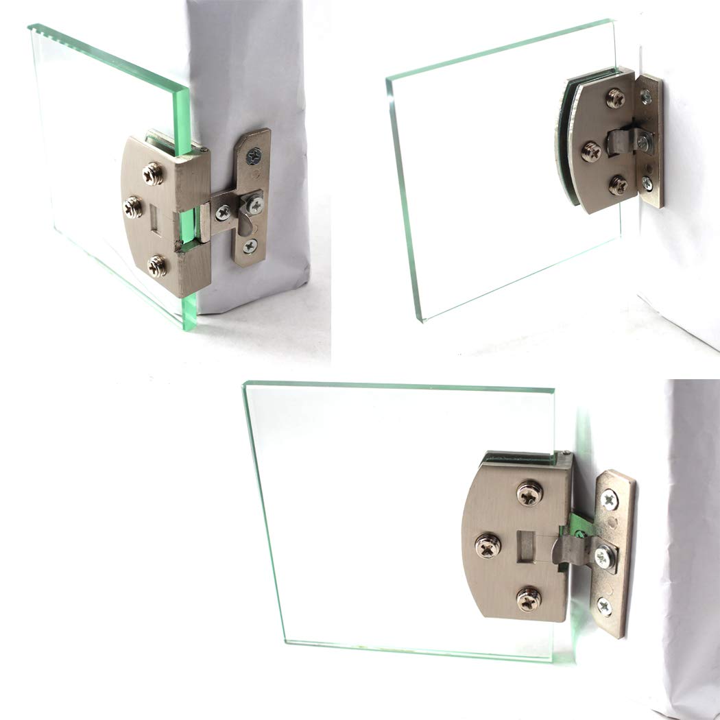 8-10mm Glass Cabinet & Shower Door Hinges - Wall Mounted Glass Clamp Hinges (4-Pack) for Bathroom, Kitchen & Closet Glass Doors