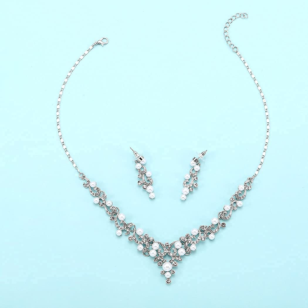 Elegant Silver Crystal Bridal Jewelry Set - Necklace & Earrings for Women | Rhinestone Wedding Accessories | Perfect for Brides, Bridesmaids, and Special Occasions
