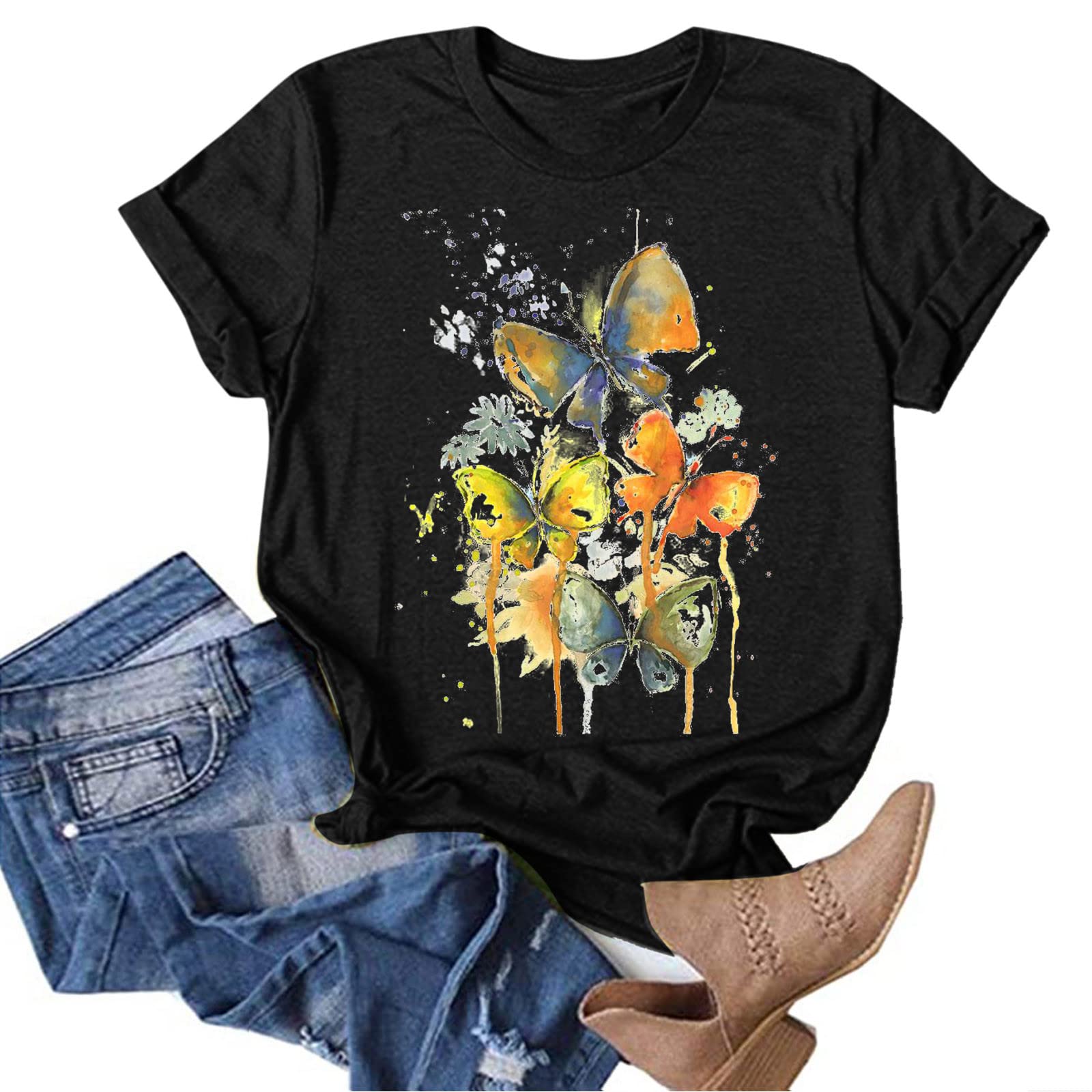 Funny Cute Printed T-Shirts for Women - Short Sleeve Crewneck Summer Graphic Tees - Loose Casual Fit - Perfect for Beach, Vacation & Everyday Wear