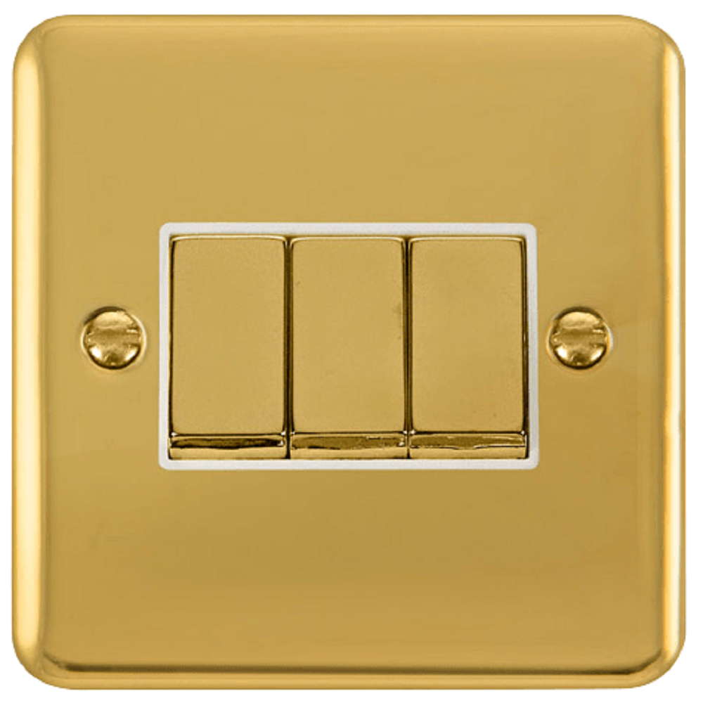 Click Deco Plus Polished Brass 3G Light Switch DPBR413WH - Premium 3-Gang Wall Plate for Home & Office Decor, Perfect for Living Rooms, Bedrooms & Modern Interiors