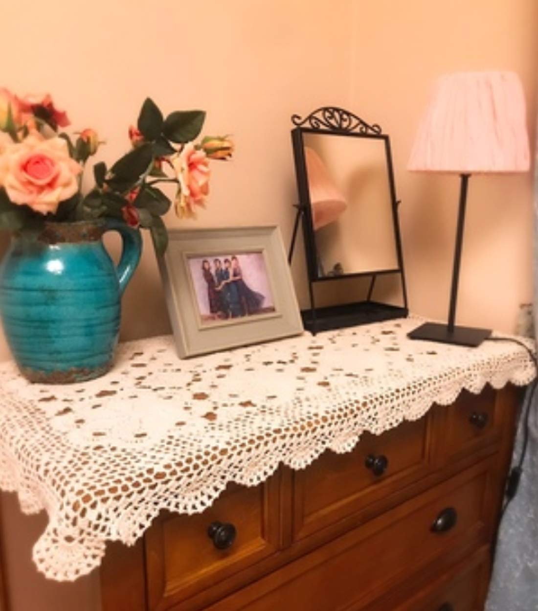 Damanni Handmade Crochet Lace Table Runner - 24x55 Inch Rectangular Cotton Doily for Dining Table, Dresser, or Buffet - Elegant Beige Home Decor for Weddings & Special Occasions