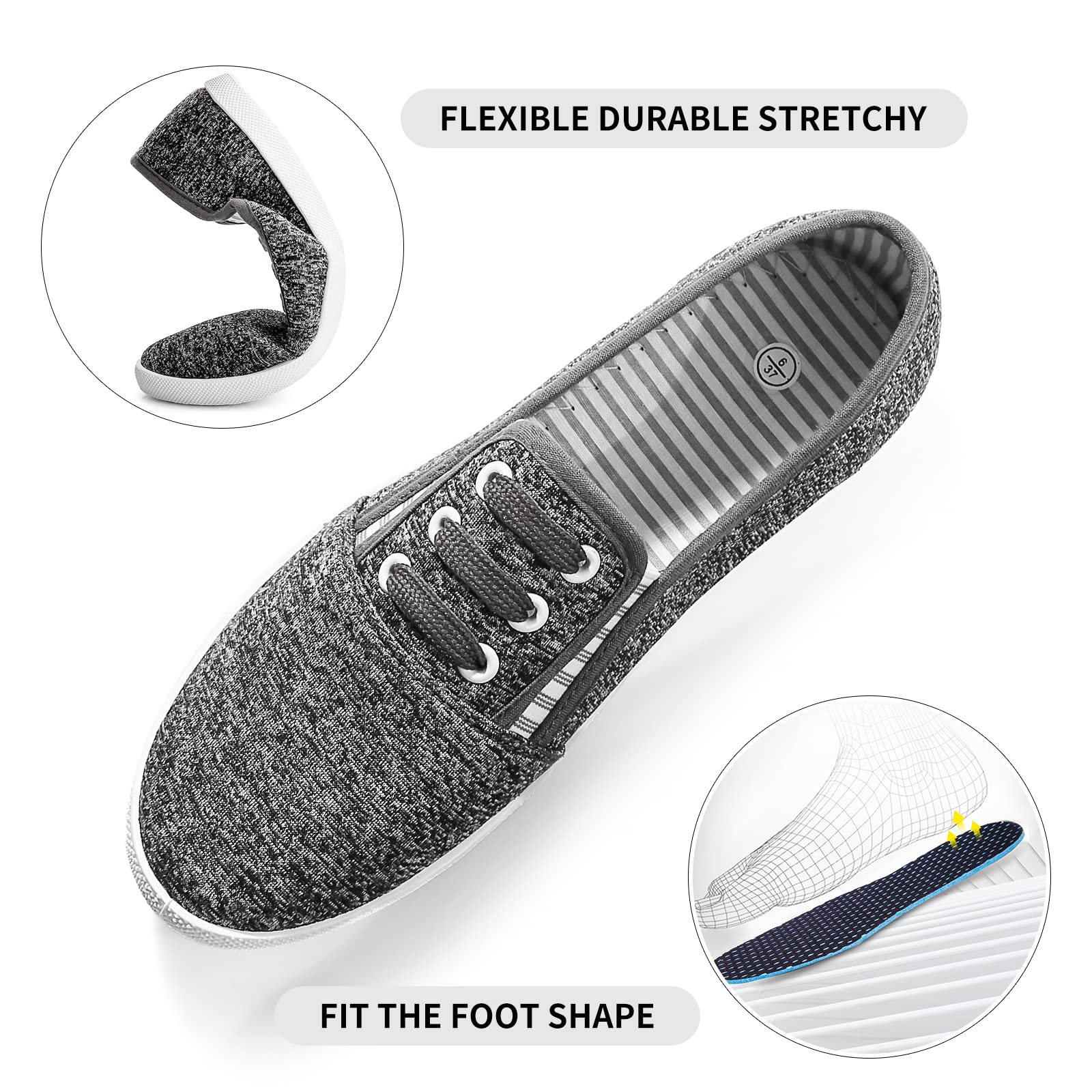 Kufeiti Women's Canvas Slip-On Sneakers - Comfortable Elastic Casual Shoes for Women in White & Black | Perfect for Walking, Travel, and Everyday Wear