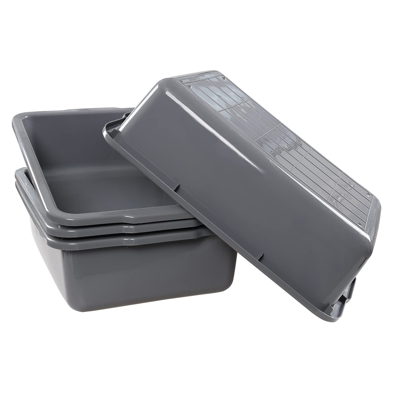 32 Liter Large Plastic Bus Trays - Set of 4 Commercial Grade Grey Bus Tub Boxes for Restaurant, Catering & Food Service Storage