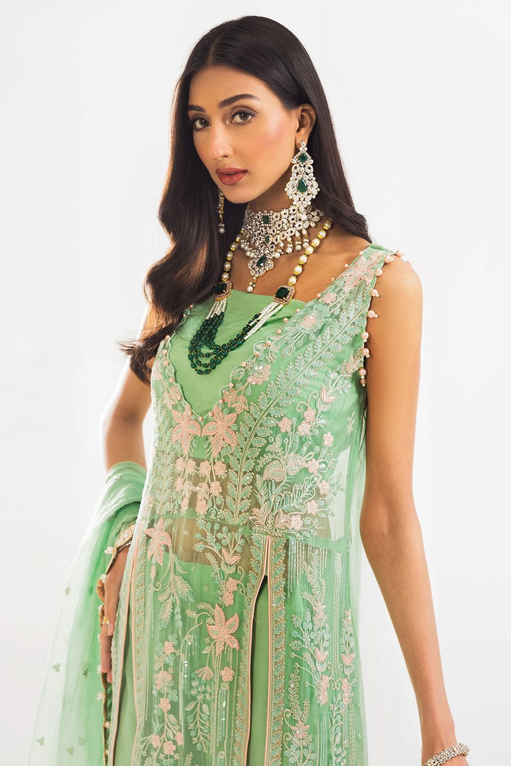 Elegant Chiffon Parrot Green 3-Piece Suit for Women - Formal Office Wear & Special Occasions