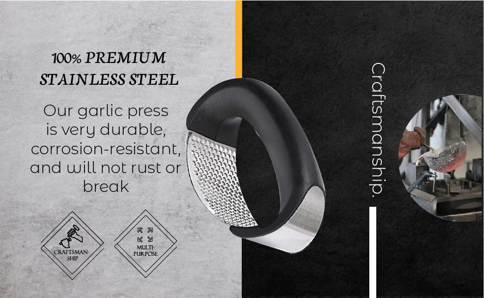 Premium Stainless Steel Garlic Press - Heavy Duty, Rust-Proof & Easy to Clean - Perfect for Cooking, Restaurants & Home Kitchens