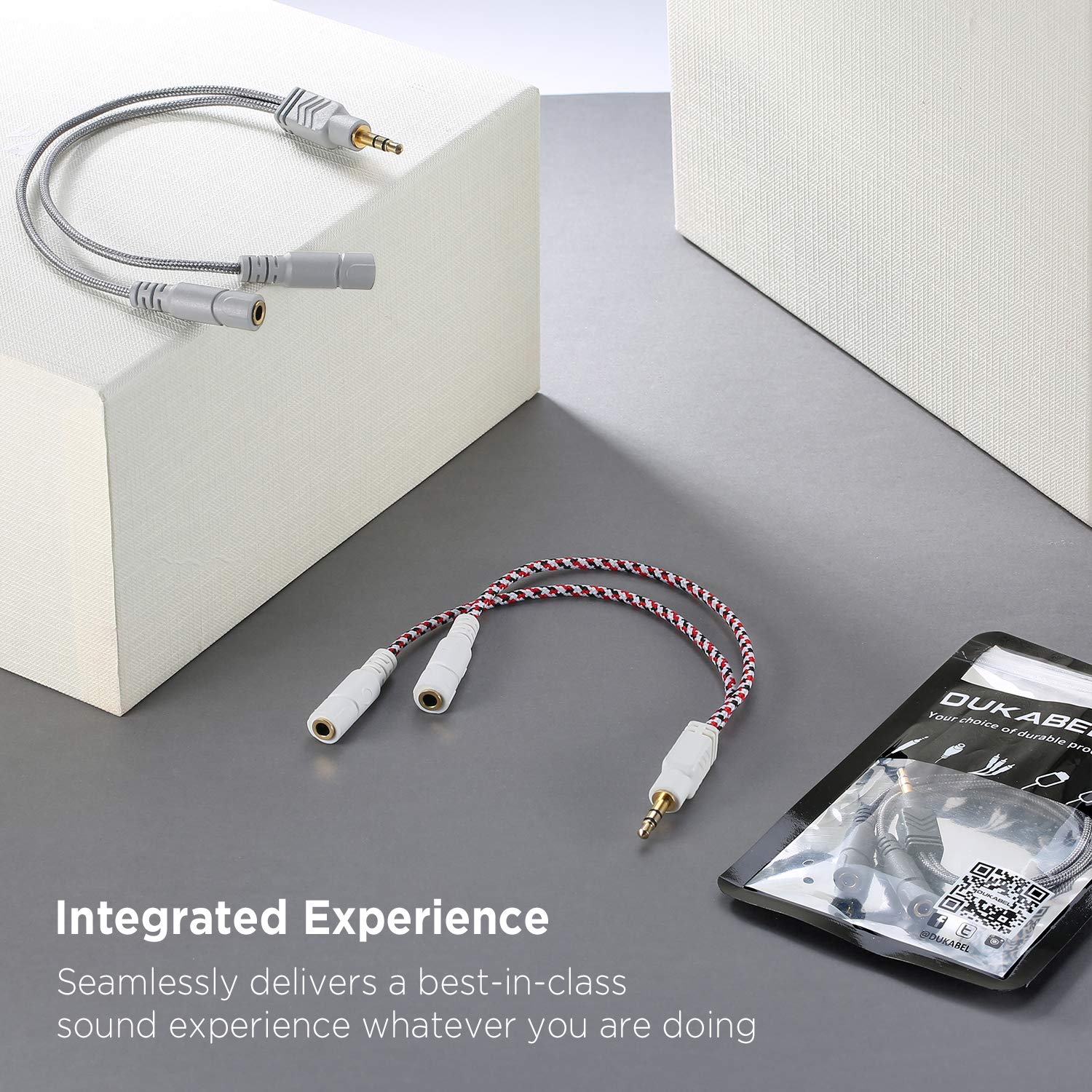DUKABEL 3.5mm Headphone Splitter Cable - 2-Way Stereo Audio Y Adapter for Headphones, Earphones & Speakers | Equal Sound Distribution | Durable Braided Design | Perfect for Music Sharing, Gaming & Home Theater Systems