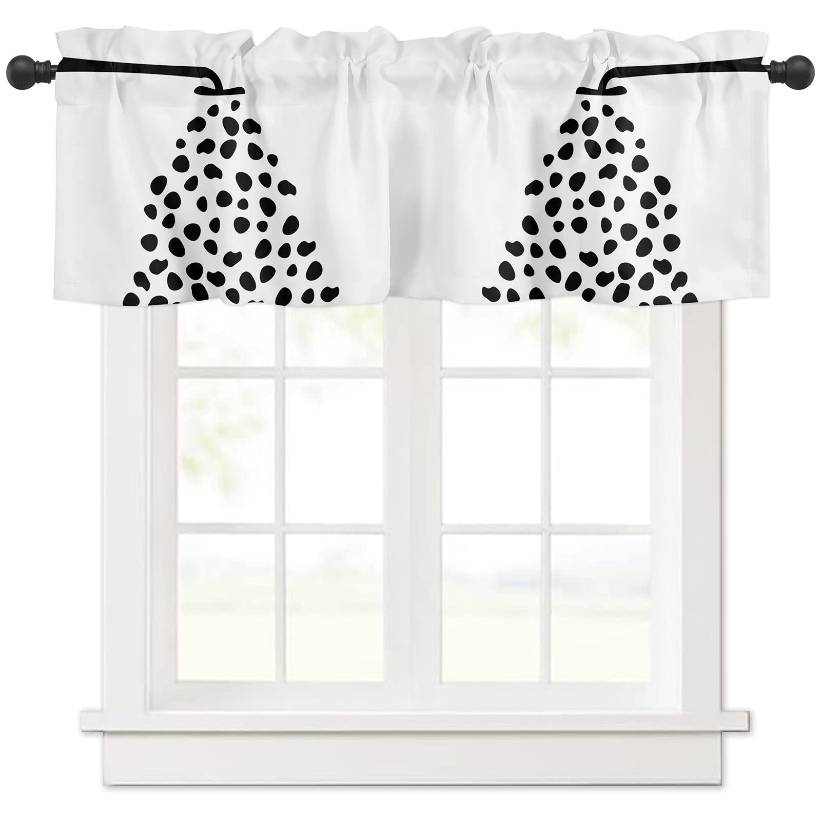 Cute Cow Print Thermal Insulated Window Valances - Black & White Washable Rod Pocket Curtains for Kitchen, Bedroom & Small Windows (54x18 Inch, 1 Panel) - Perfect for Farmhouse Decor & Cozy Home Styling