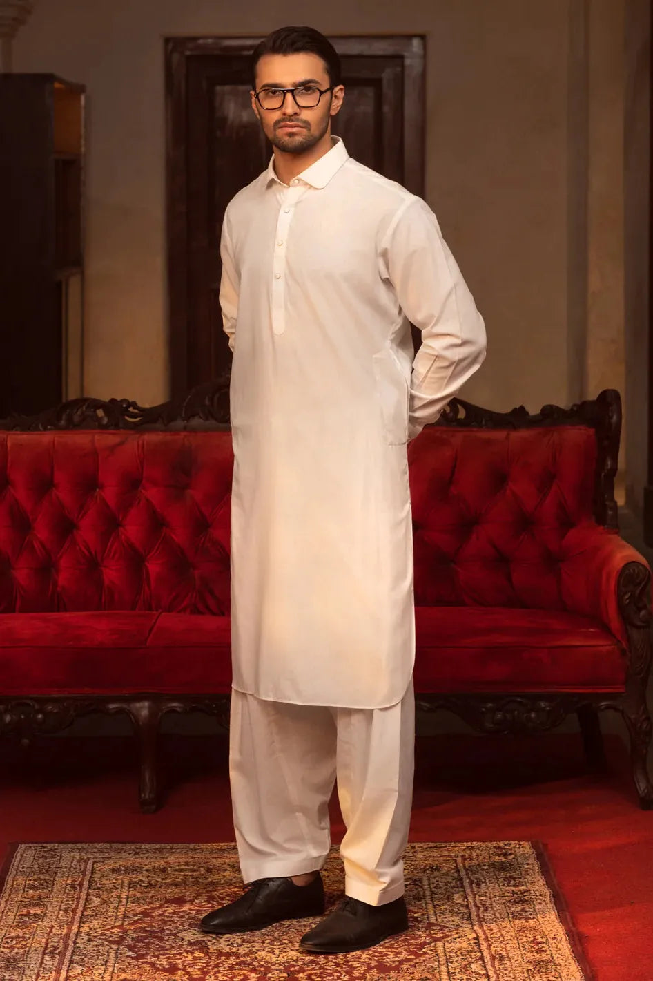Stylish Blended White Kurta Shalwar by J. Junaid Jamshed - Wasim Akram Collection | Traditional Pakistani Outfit for Men | Perfect for Eid, Weddings & Festive Occasions