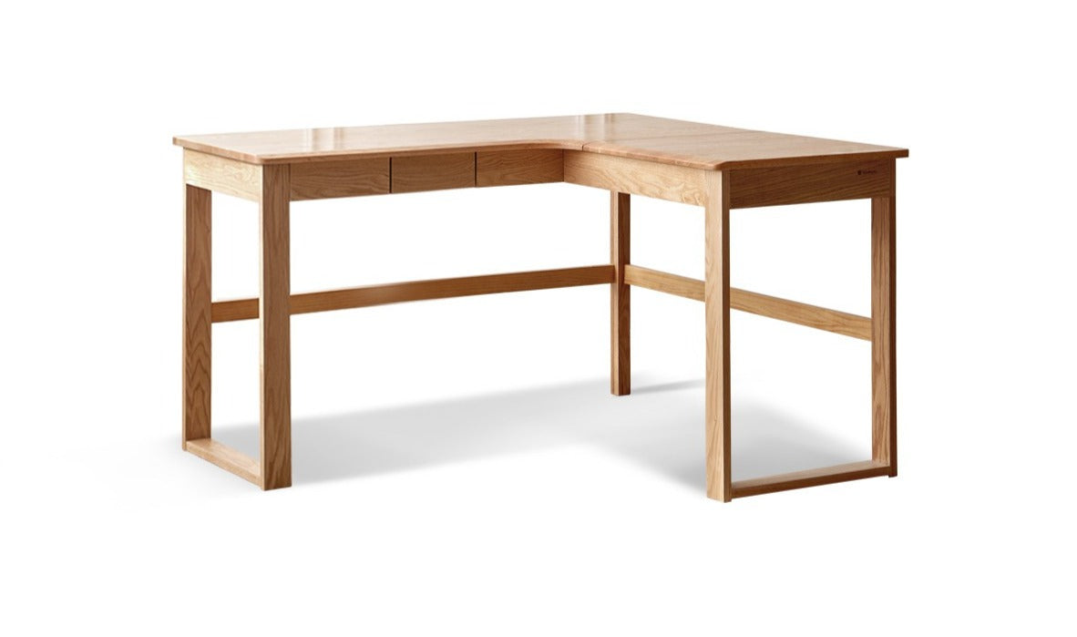 Solid Oak Wood L-Shaped Corner Office Desk - Modern Home & Office Workspace Solution for Productivity & Comfort