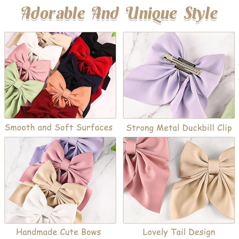 FAMEZA 6-Piece Set of Large Hair Bows for Women & Girls - 5.5 Inch Handmade Fabric Hair Clips, Soft French Barrettes in 6 Solid Colors - Perfect for School, Parties, Weddings & Everyday Hair Accessories