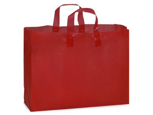 100 Pack Red Reusable Plastic Shopping Bags - 16x5x12 Inches, 3 Mil Thick with 6 Mil Soft Loop Handles - Perfect for Groceries, Retail Stores & Eco-Friendly Shopping