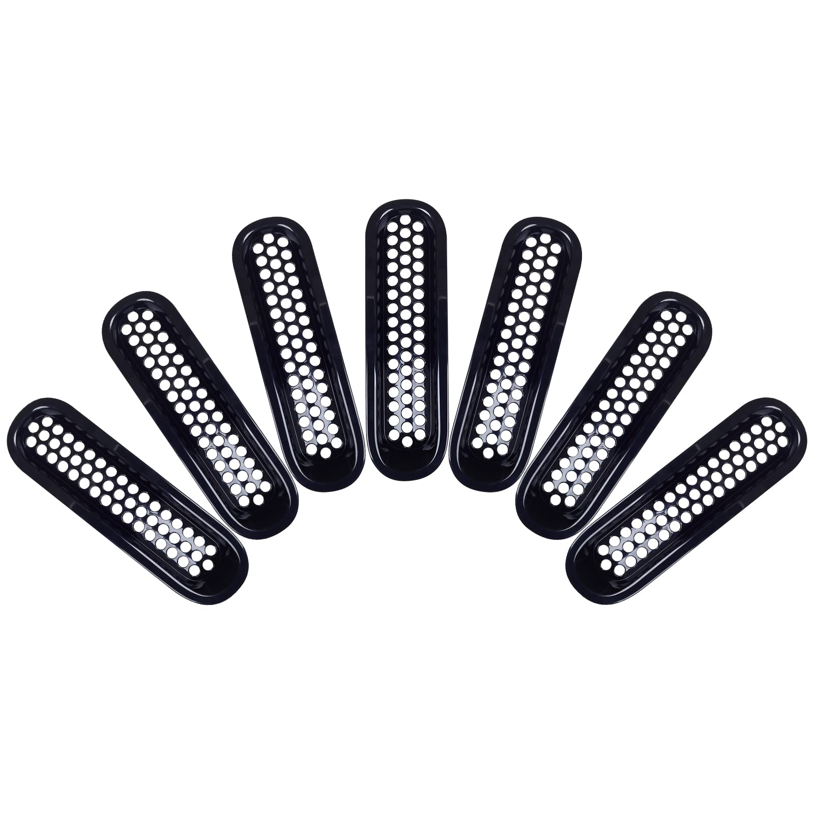AggAuto Glossy Black 7-Piece Grille Inserts for Jeep Wrangler JK & JKU (2007-2018) - Front Mesh Grill Cover Accessories for Off-Road Protection & Style Enhancement
