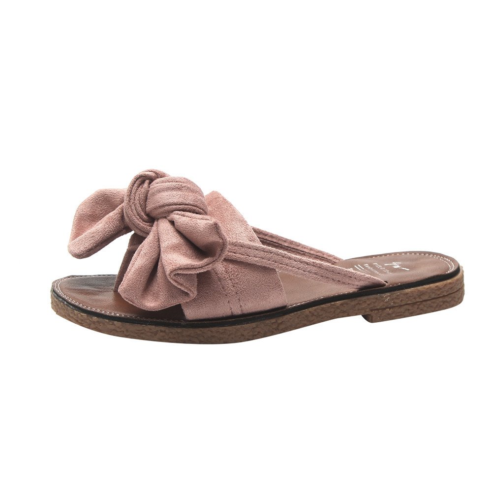 Women's Flat Slide Sandals with Cork Sole & Cute Knot Bow - Breathable Canvas Summer Sandals for Beach, Pool, and Casual Outings