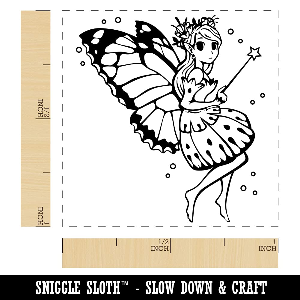 Cute Butterfly Pixie Fairy Girl Self-Inking Rubber Stamp - 1 Inch Small Stamp with Red Ink - Perfect for Scrapbooking, Card Making, DIY Crafts and Gift Wrapping