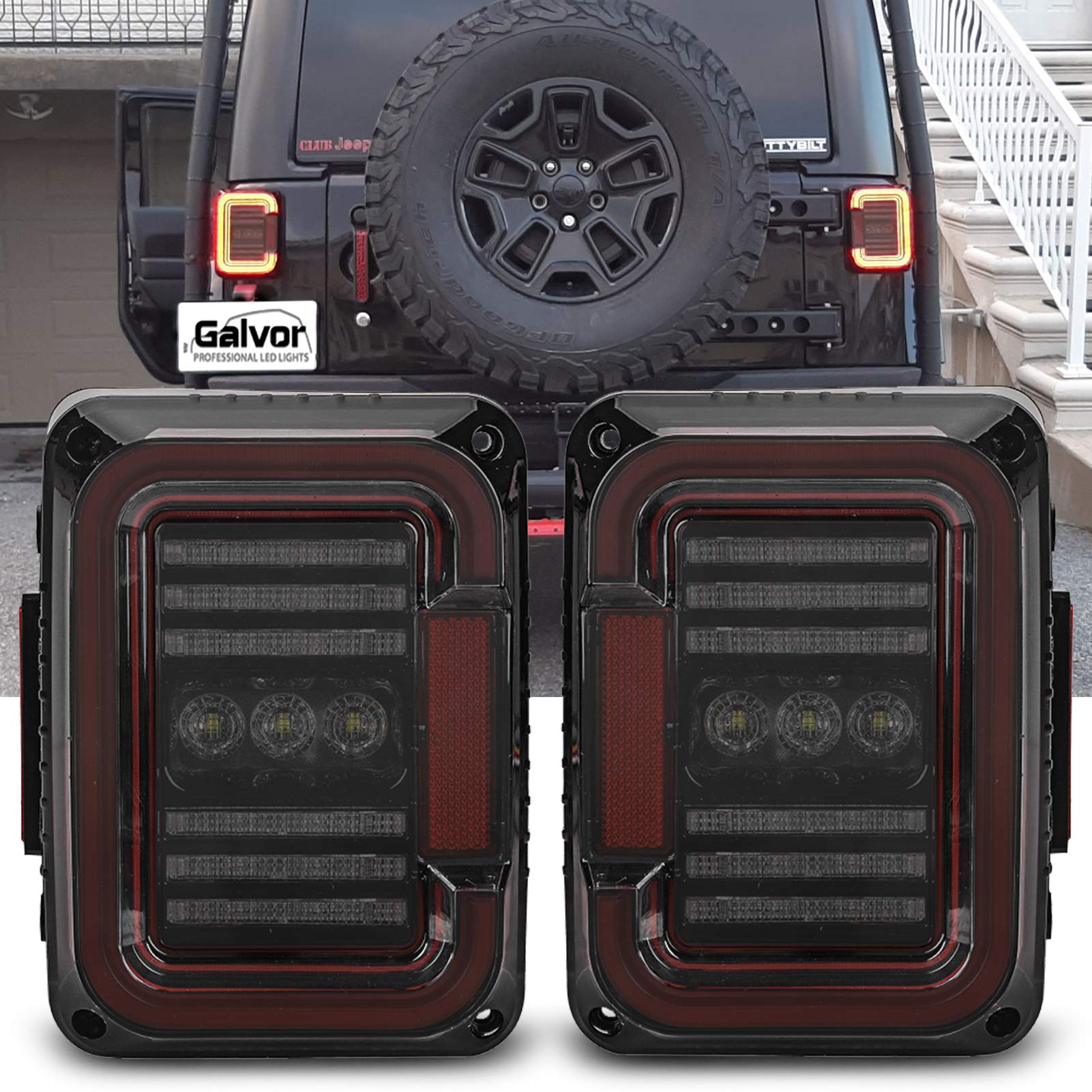 Smoked LED Tail Lights Replacement for Jeep Wrangler JK JKU 2007-2017 - 20W Brake Reverse Lights, DOT Approved Daytime Running Lights - Perfect for Off-Roading, Night Driving & Enhanced Safety
