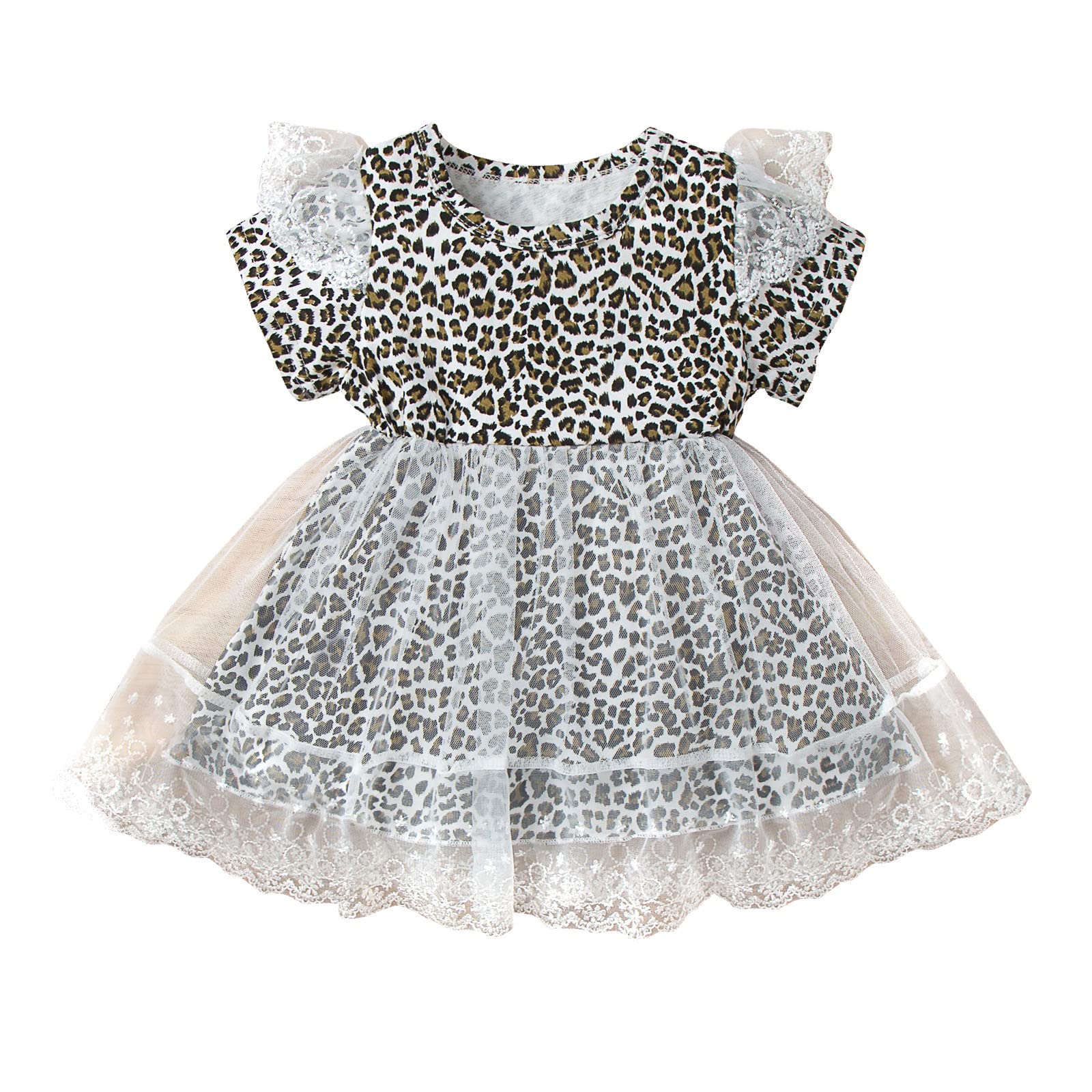 Toddler Girls Summer Tulle Dress with Ruched Patchwork & Leopard Print - Princess Style Casual Outfit for Birthday Parties & Outdoor Play