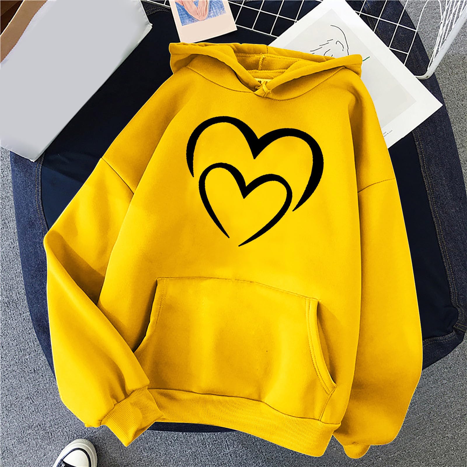Women's Cute Heart Hoodie Pullover - Casual Long Sleeve Sweatshirt with Kangaroo Pocket for Teen Girls | Perfect for School, Dates, and Weekend Outings