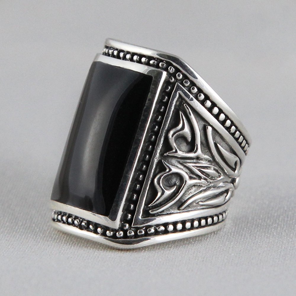 VY JEWELRY 925 Sterling Silver Onyx or Shell Men's Ring for Wedding, Engagement & Fashion - Handcrafted in Thailand - Durable & Hypoallergenic Jewelry Gift for Him