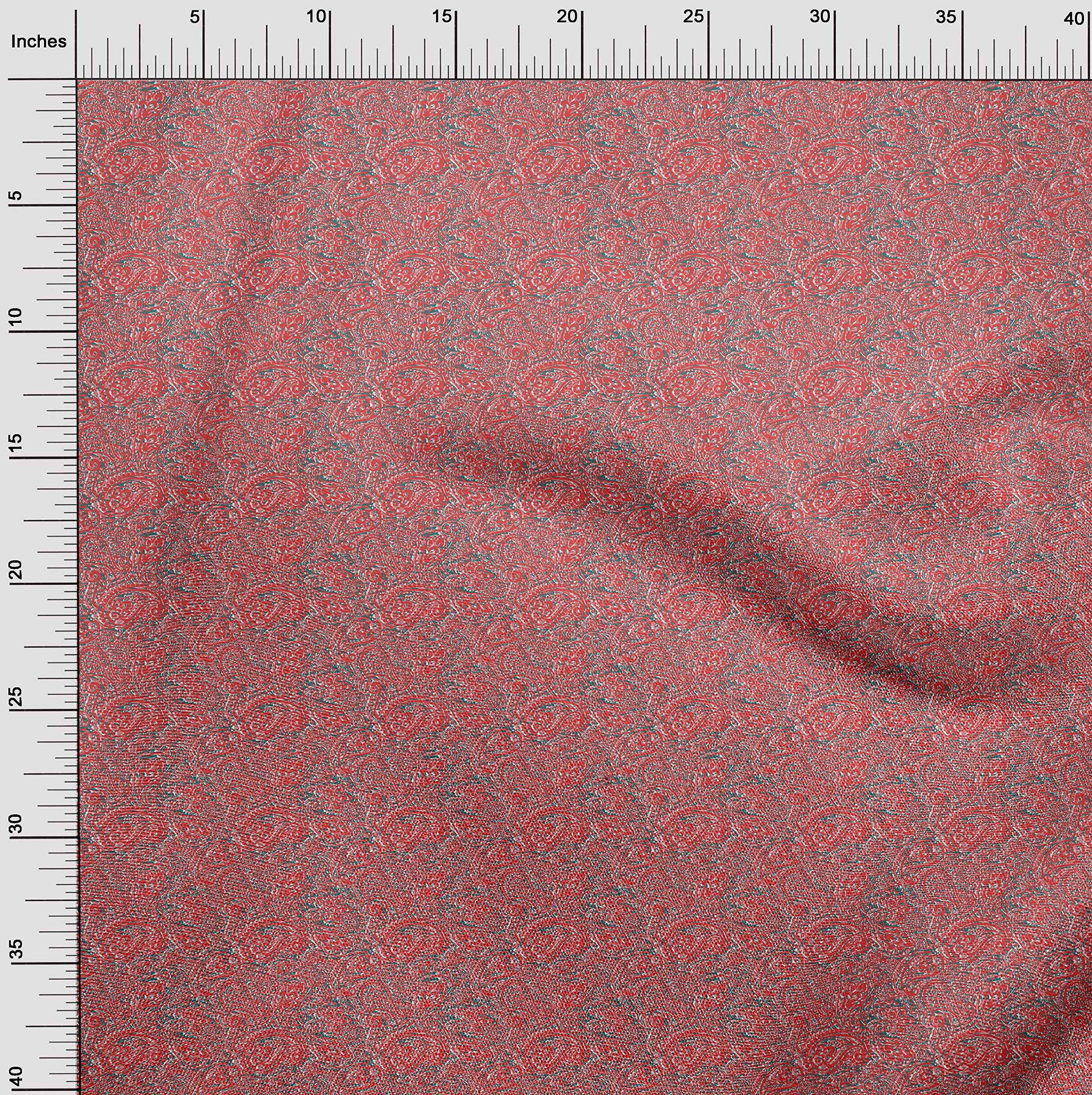 oneOone Polyester Spandex Pink Kalamkari Print Dress Fabric - 56 Inch Wide by The Yard (259) - Perfect for Sarees, Kurtas & Home Decor Textiles