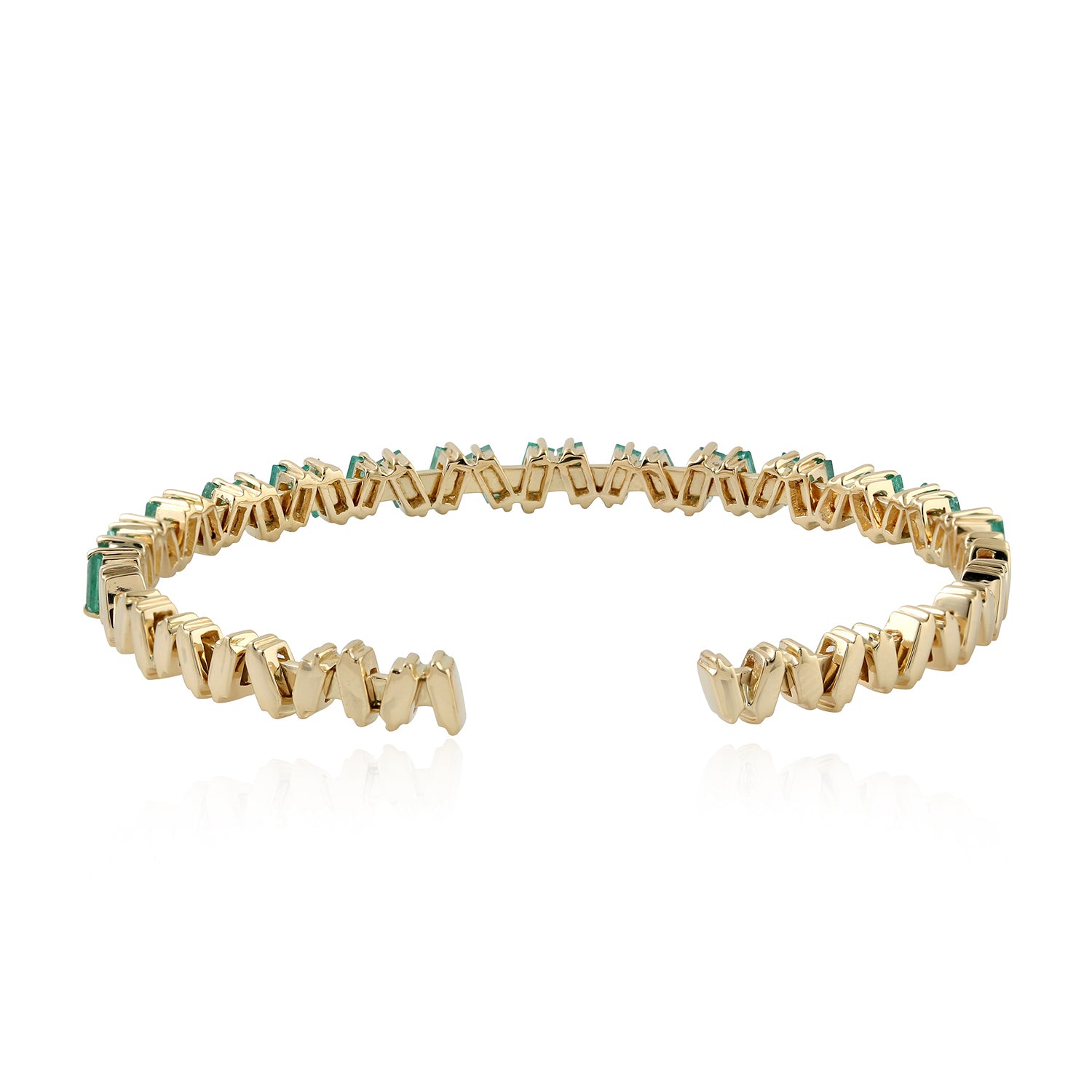 18K Yellow Gold Baguette Emerald May Birthstone Zig Zag Cuff Bracelet for Women – Perfect for Birthdays, Anniversaries & Special Occasions