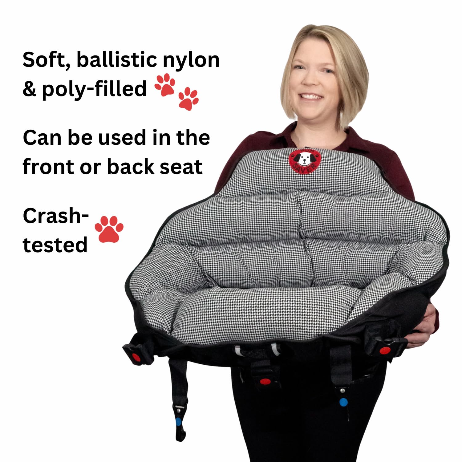 PupSaver Dog Car Seat for Small & Medium Dogs | Travel Booster Pet Seat with Safety Harness | Crash-Tested Car Bed for Pets | Fits Dogs Up to 30lbs | Black, White & Houndstooth Colors | Perfect for Road Trips & Daily Commutes