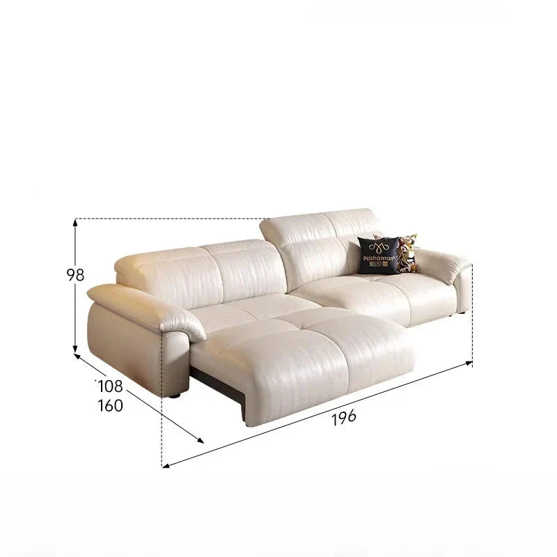 Remote Control Reclining Leather Sectional Sofa - Power Adjustable Headrest & Lumbar Support for Living Room, Home Theater & Family Lounge