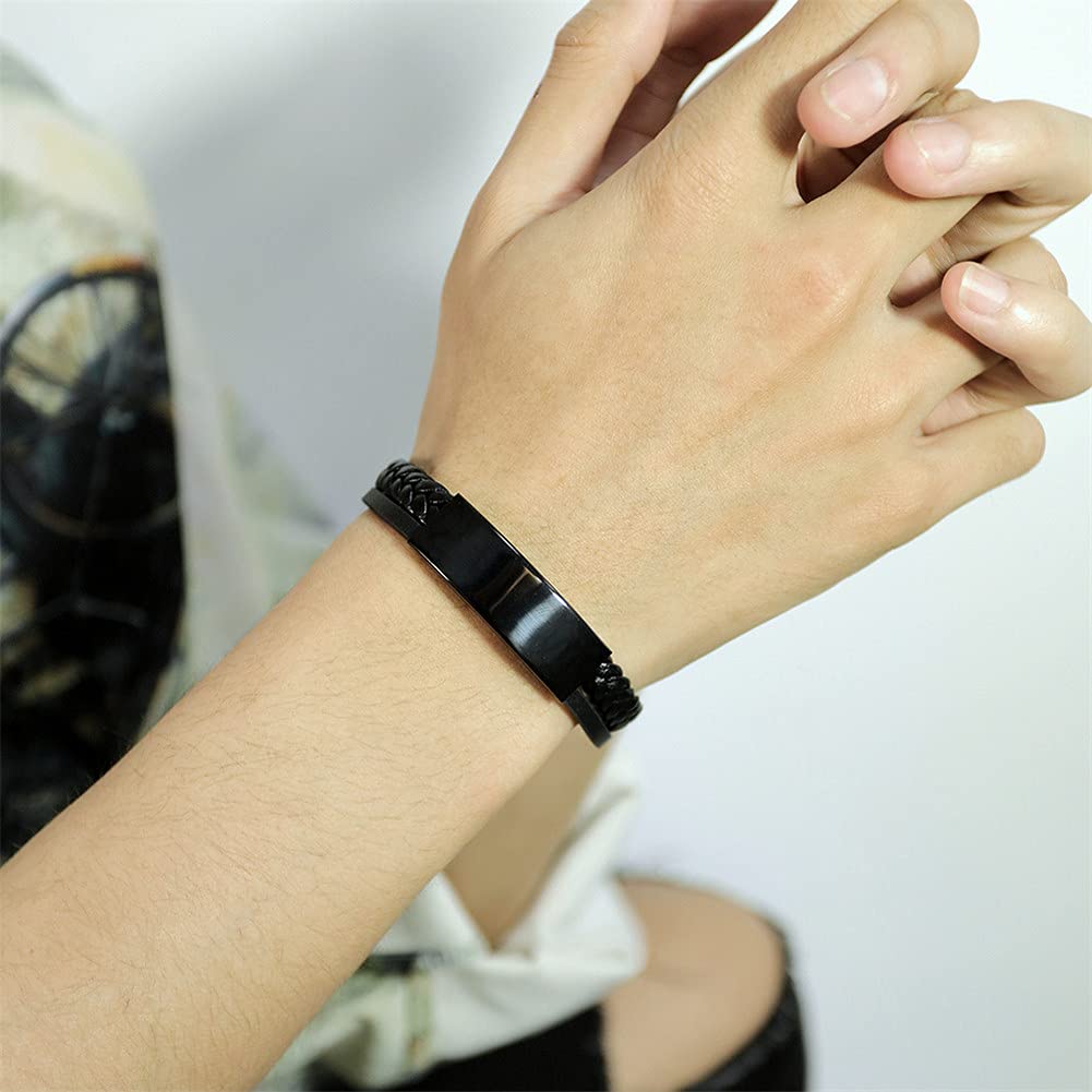 Medical Alert ID Bracelets for Men & Women - Double Layer Braided Leather Emergency Bracelet with Customizable Medical Card - Health Safety Jewelry for Daily Wear, Travel & Outdoor Activities