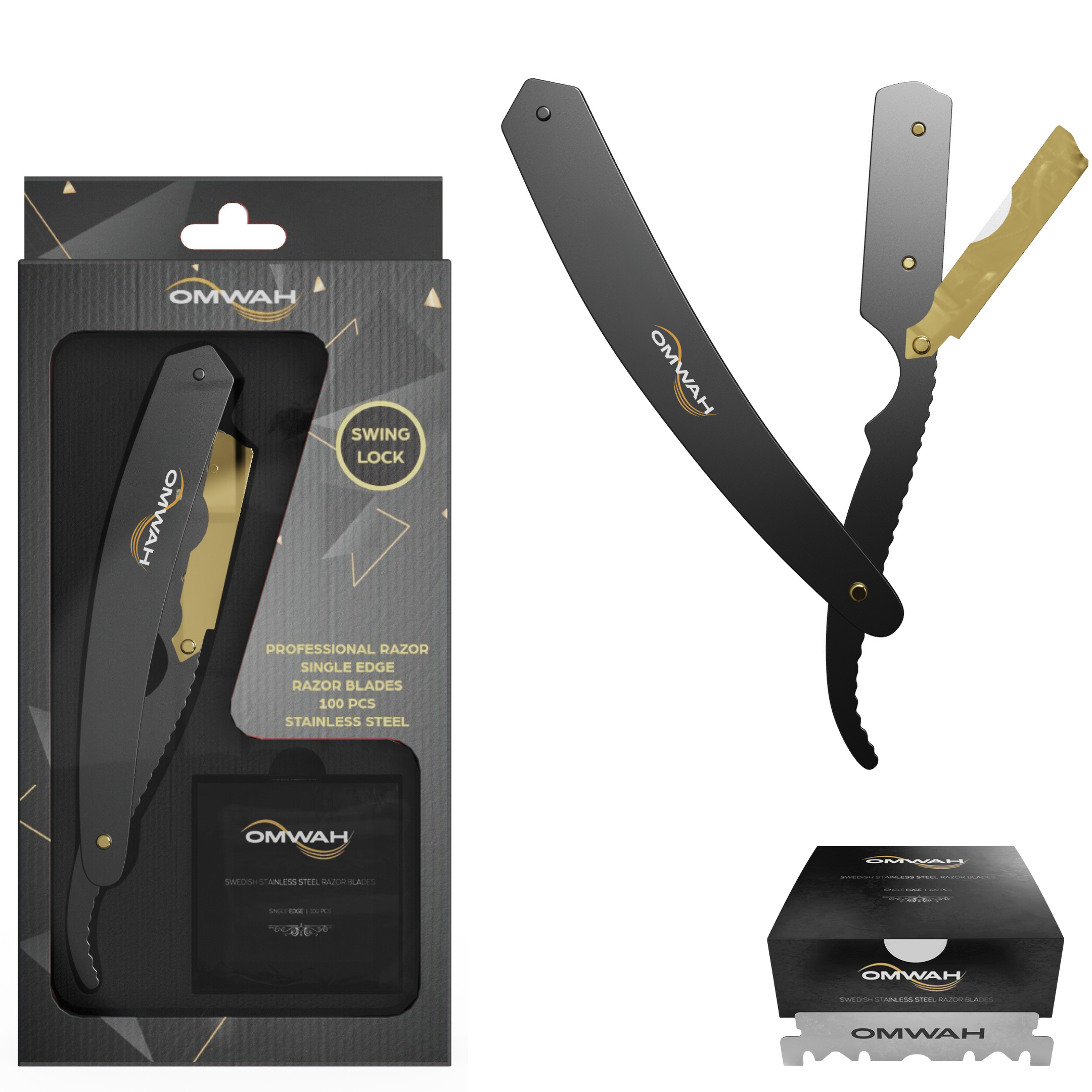 OMWAH Professional Straight Razors for Men - Premium Stainless Steel Shaving Razor with Leather Strop - Perfect for Barber Shops, Home Grooming & Gift Giving