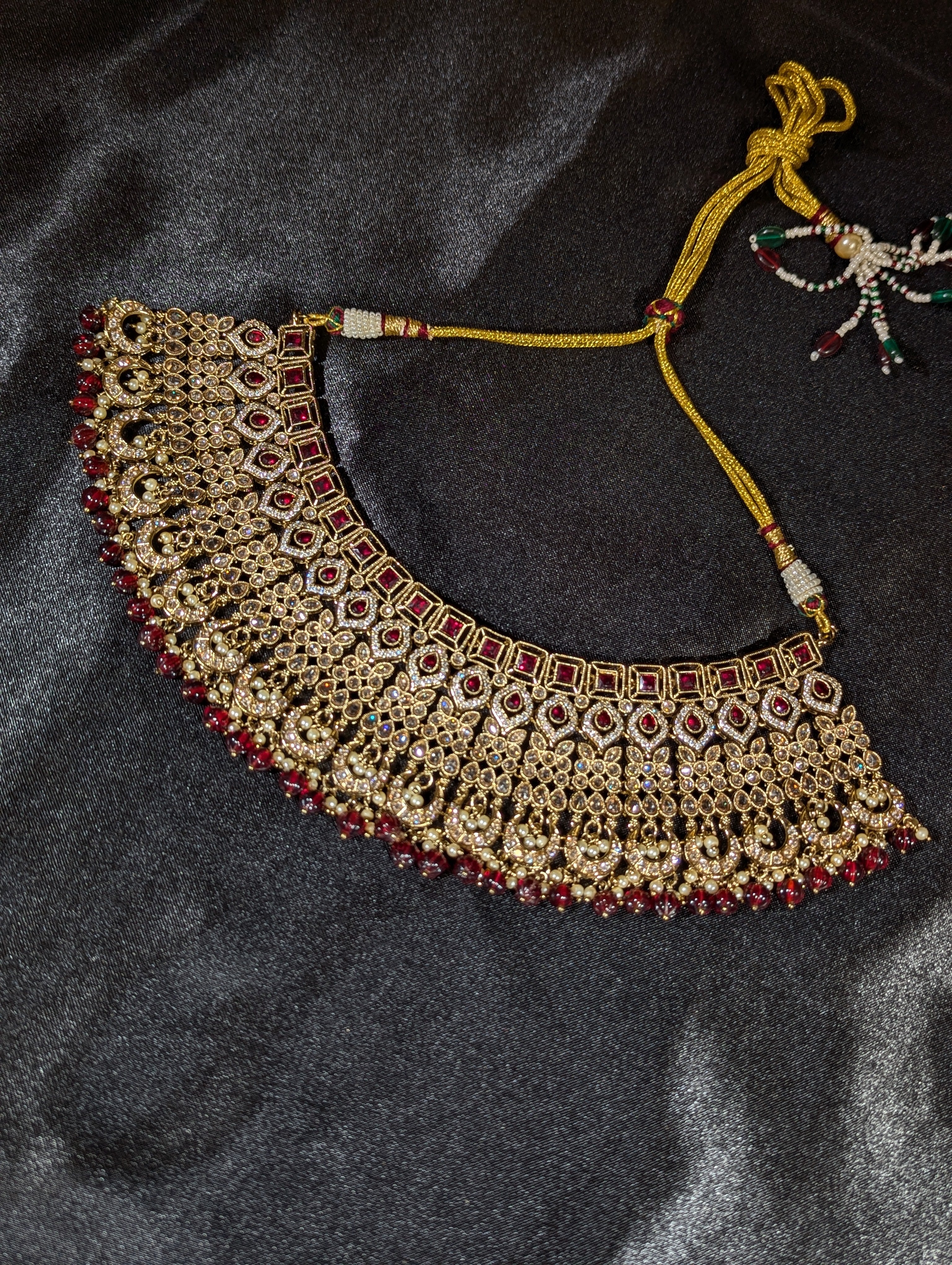 Diya Polki Semi Bridal Jewelry Set - Traditional Indian Kundan Necklace & Earrings for Weddings, Festivals & Special Occasions