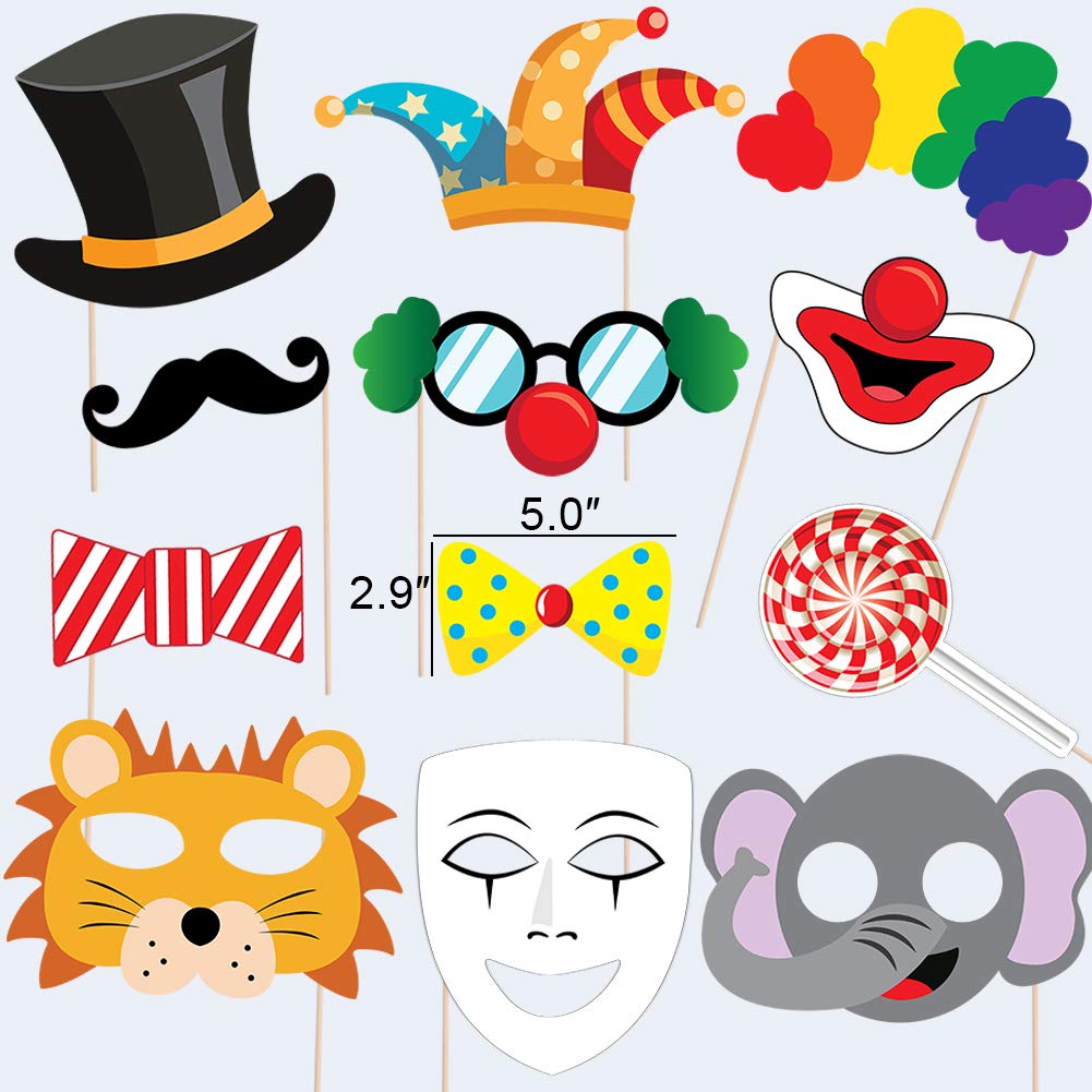 Circus Carnival Party Decorations - 20 Carnival Balloons, 11 Photo Booth Props & Backdrop Banner for Circus Themed Birthday, Baby Shower & Carnival Events