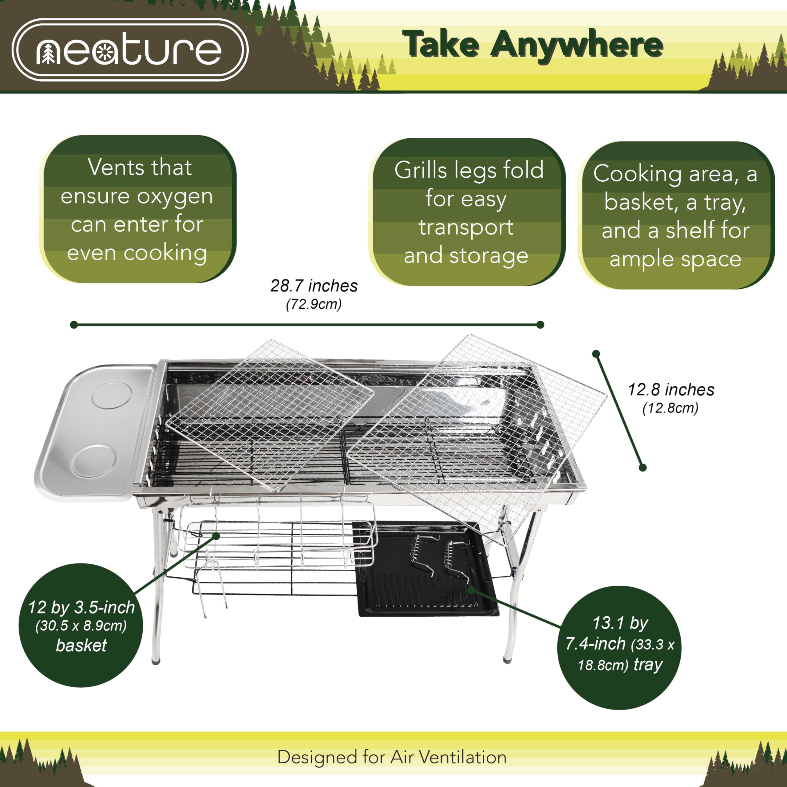 Portable Charcoal Grill for Camping & Backyard - 26.8 Inch Tall Foldable BBQ Grill with Adjustable Height for Outdoor Cooking, Picnics, Tailgating and Home Use