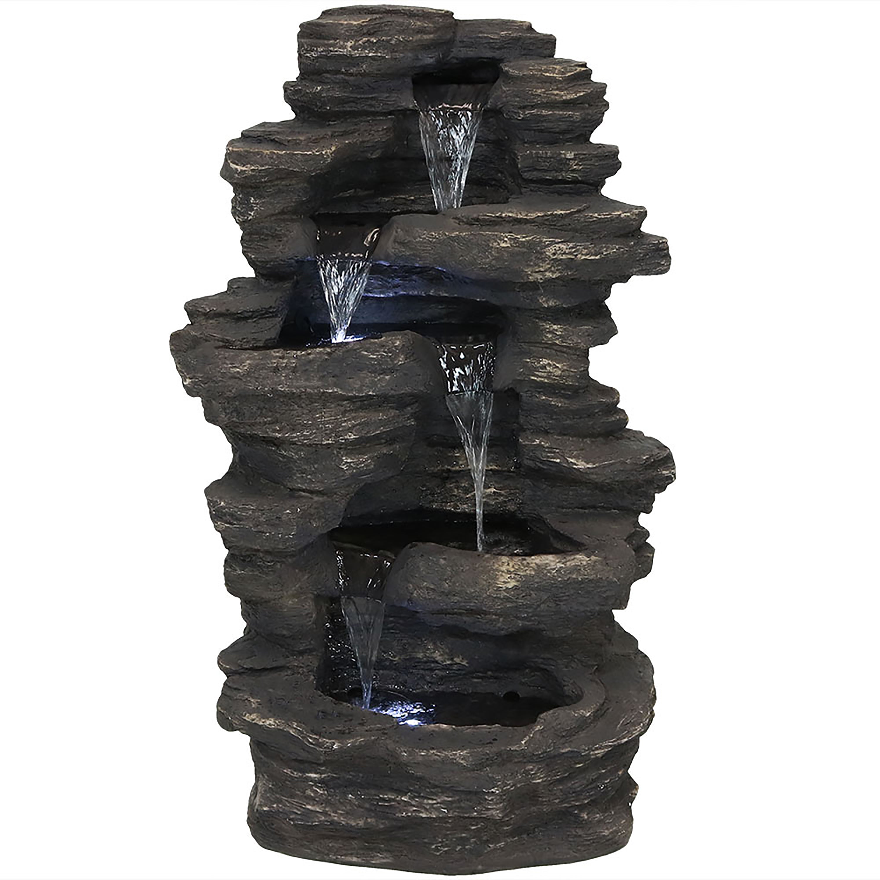 Sunnydaze Rock Falls Electric Waterfall Fountain with LED Lights - 39