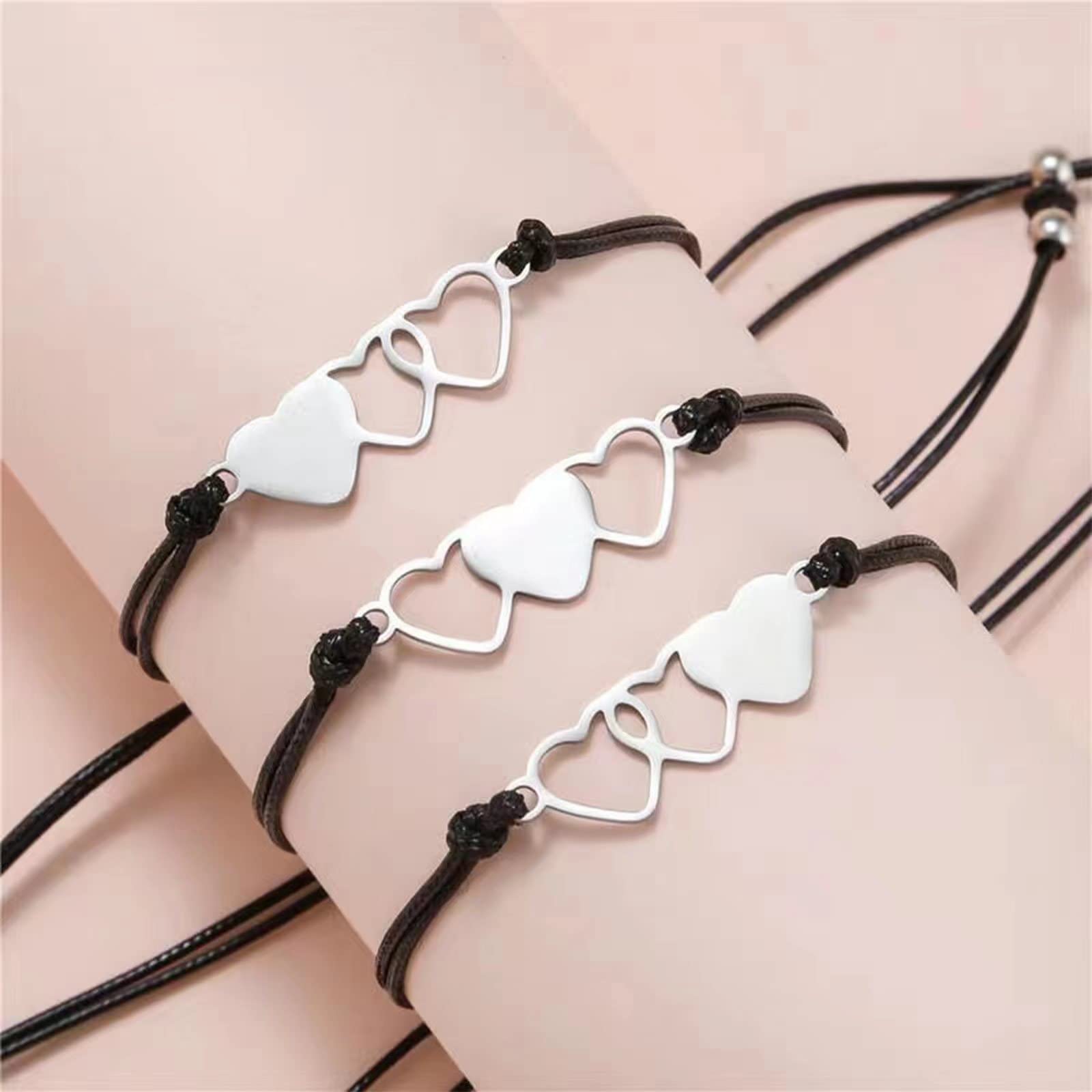 Best Friend Bracelets Set of 3 - Adjustable Matching Heart BFF Bracelets for Women, Cute Trio Friendship Jewelry - Perfect Birthday Gifts for Besties, Sisters & Couples | Wear to Parties, Travel or Daily Life