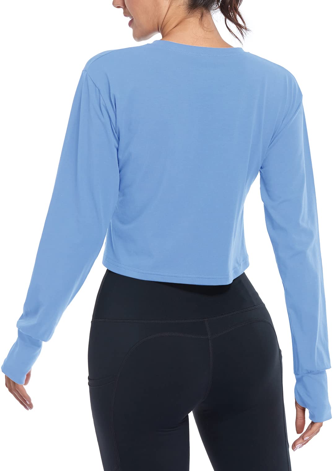 Muzniuer Women's Long Sleeve Crop Top with Thumb Holes - Yoga, Running & Gym Workout Shirt for Fitness & Activewear