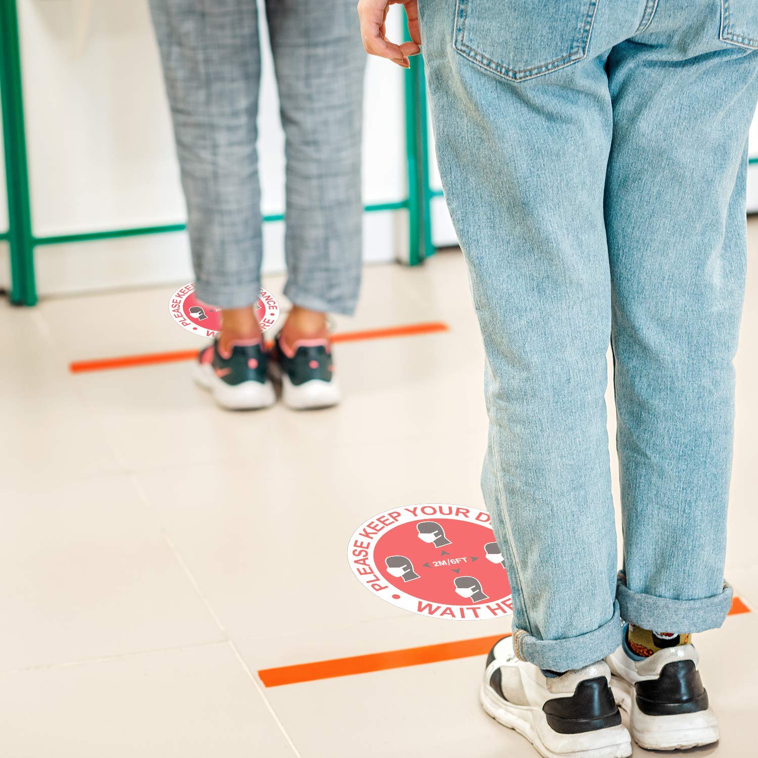 10 Pack Social Distancing Floor Decals - Non-Slip Adhesive Stickers for Retail Stores, Offices & Public Spaces - Perfect for COVID Safety Markings & Queue Management