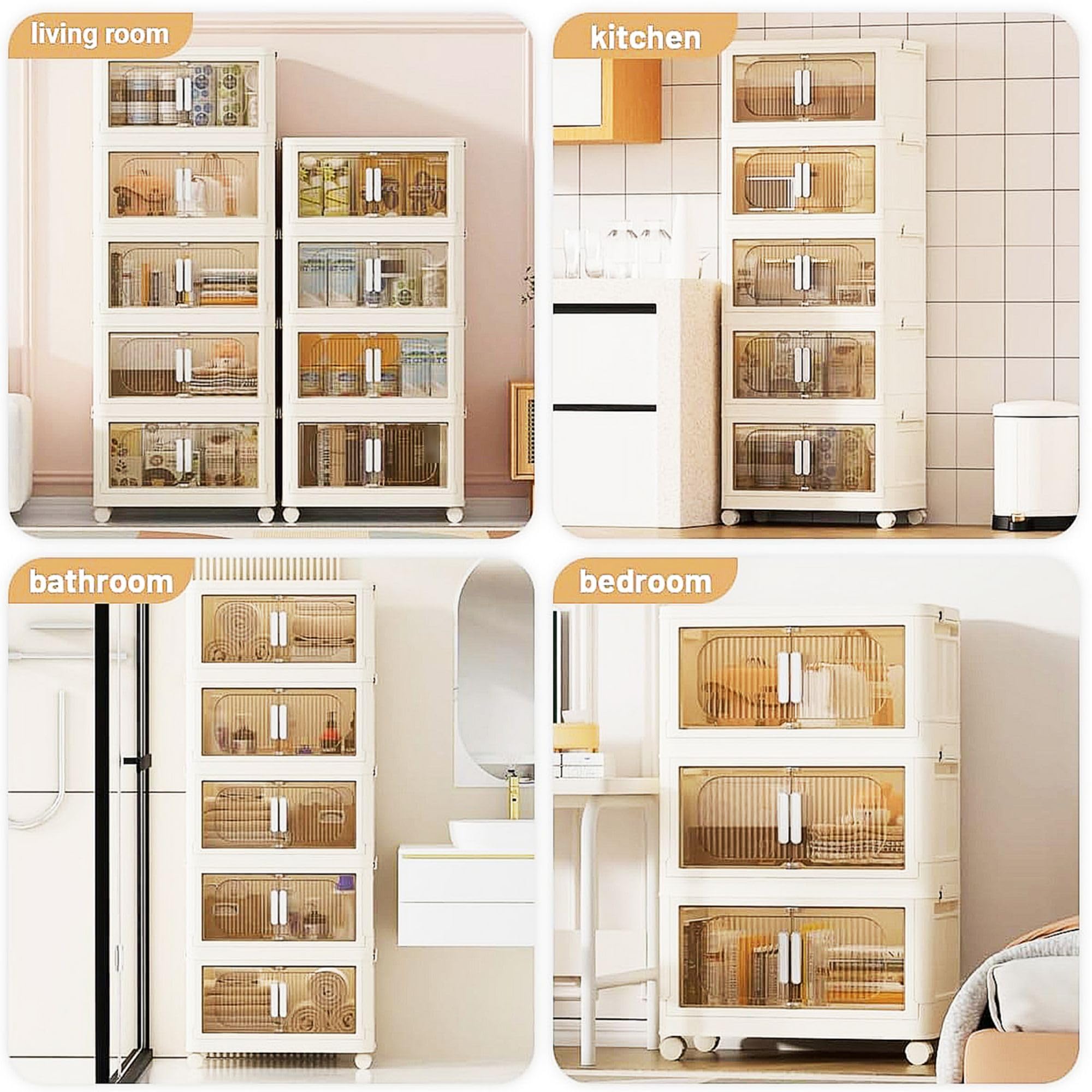 5-Tier Wide Folding Storage Cabinet with Doors & Wheels - 20