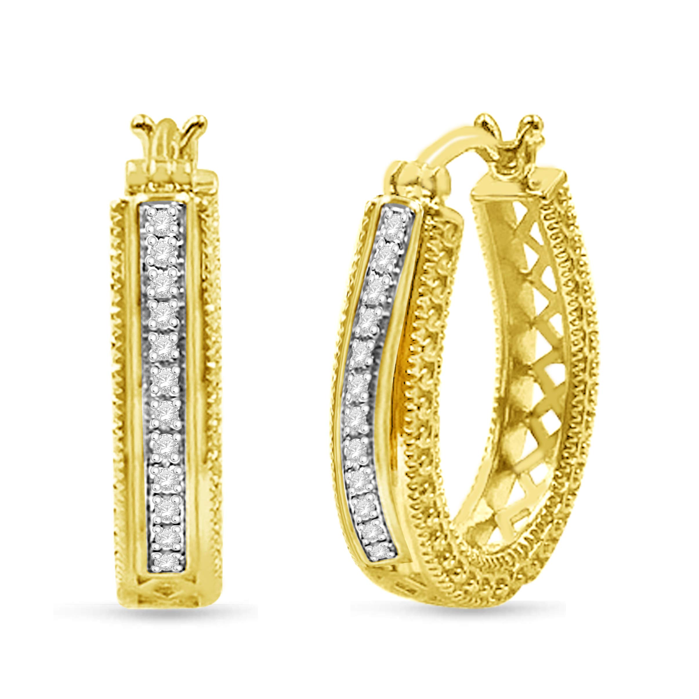 Natalia Drake 1/10 Cttw Diamond Filigree Hoop Earrings - 925 Sterling Silver Women's Jewelry for Everyday Wear & Special Occasions
