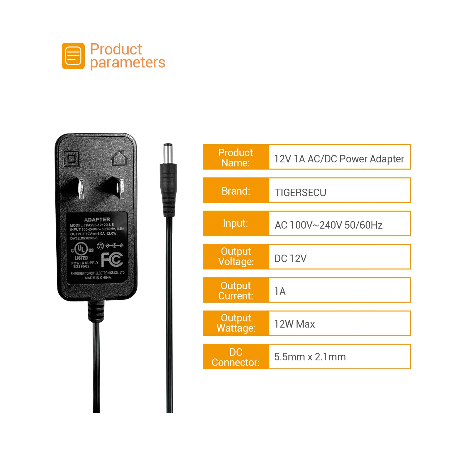 UL Certified 12V 1A Power Adapter for Security Cameras - 2-Pack AC/DC 100V-240V Power Supply with 2.1x5.5mm Connector - Compatible with Lorex, Night Owl, Swann, ZOSI, Reolink & Annke IP/BNC Cameras - Ideal for Home Surveillance, Business Security & Outdoor Monitoring Systems