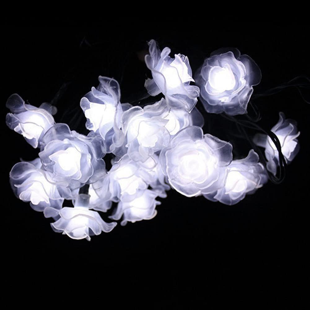 20LED Solar Flower String Lights - Waterproof Rose Fairy Lights with 2 Modes for Garden, Path, Home, Wedding & Party Decor (Rose-White) | Perfect for Outdoor Christmas, Patio, Backyard & Landscape Lighting