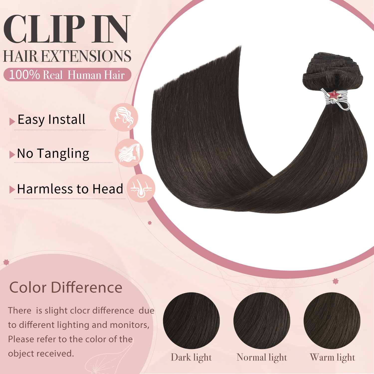 HUAYI 20 Inch Dark Brown Clip-in Hair Extensions for Women - 7pcs Set 120g Real Human Hair - Seamless Natural Look & Easy to Style - Perfect for Daily Wear, Parties & Special Occasions