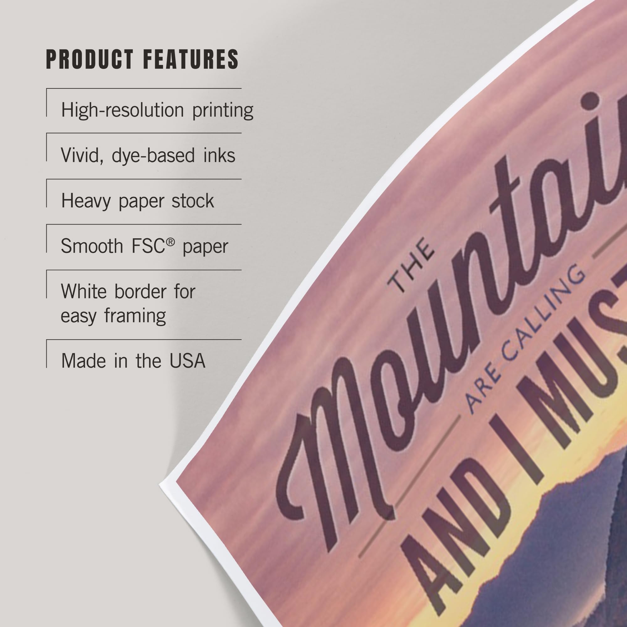 Lantern Press 12x18 Inch John Muir 'The Mountains Are Calling' Art Print - North Georgia Mountains Sunset Wall Decor for Living Room, Bedroom & Office
