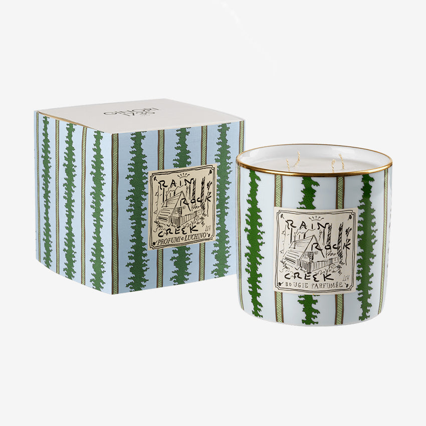 Ginori 1735 Profumi Luchino Scented Candle - Rain Rock Creek Fragrance, Luxury Home Decor, Italian Ceramic Candle for Relaxation & Aromatherapy - Perfect for Bedroom, Bathroom & Living Room