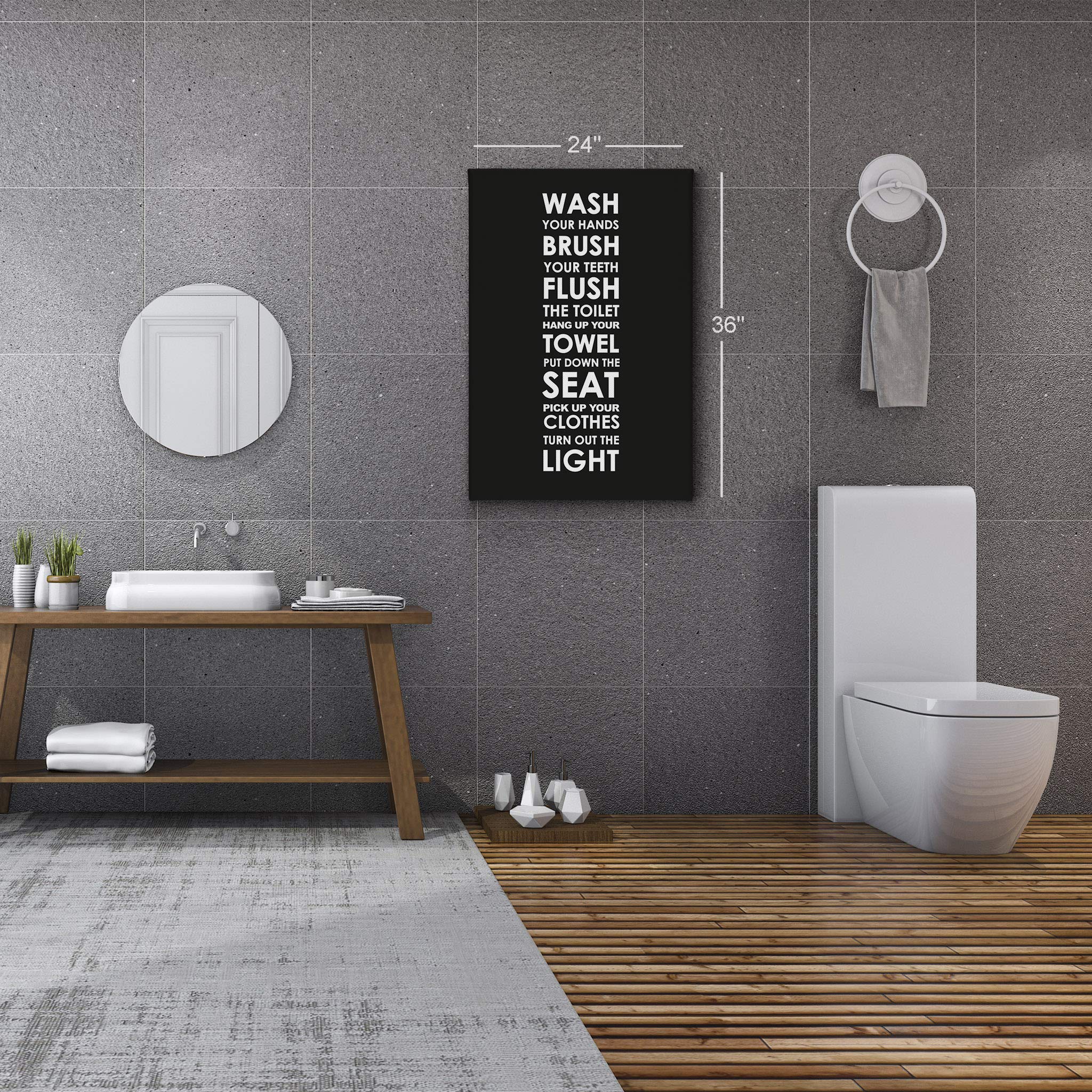 Smile Art Design Bathroom Rules Quote Canvas Print - Funny Kids Bathroom Sign, Black & White Typography Wall Decor (40x30 Inch) | Ready to Hang, Made in USA | Perfect for Family Bathrooms, Kids' Rooms & Home Decoration