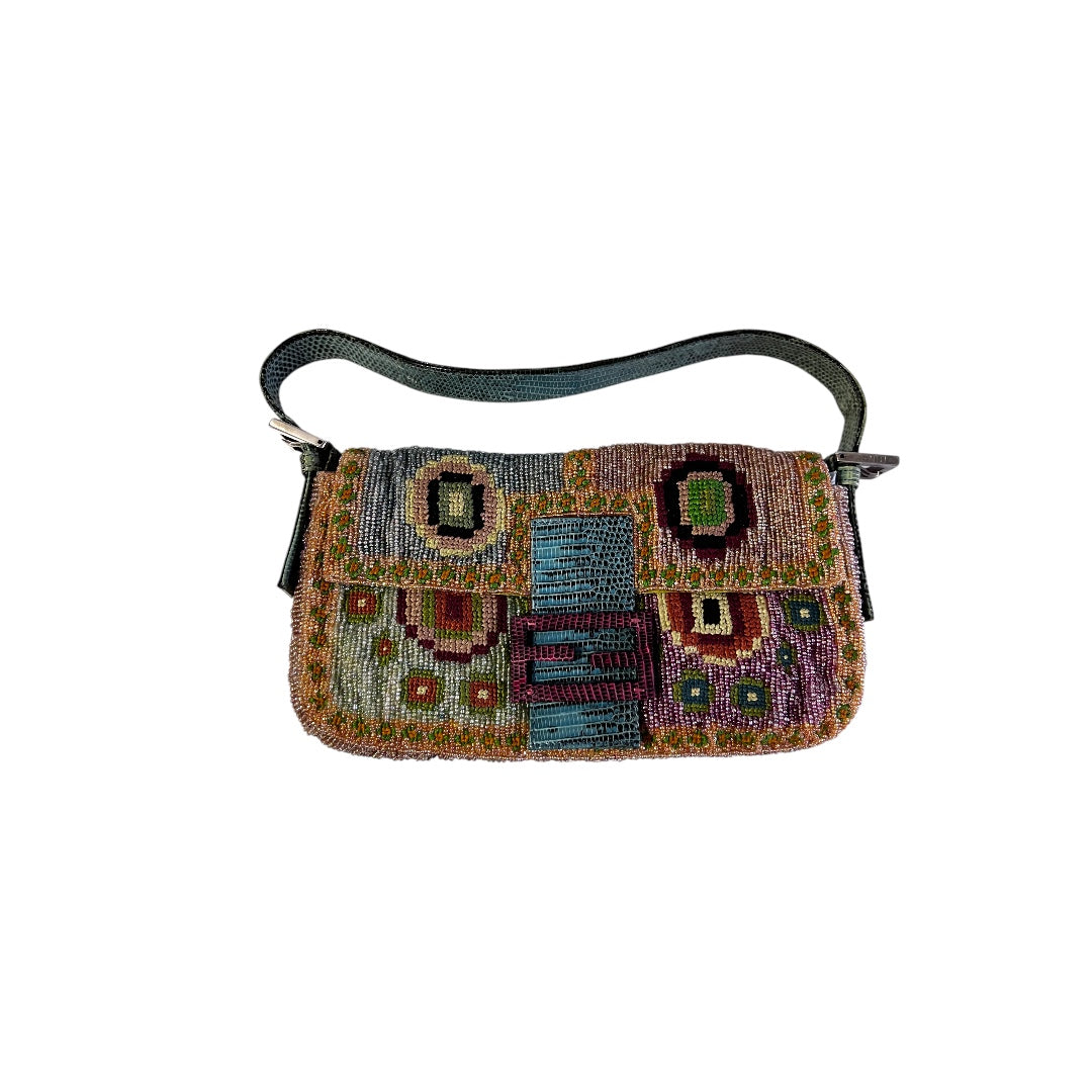 Vintage Fendi Madonna Boho Beaded Embroidered Baguette Bag - Stylish Crossbody Purse for Women, Perfect for Parties, Concerts & Boho Fashion Outfits