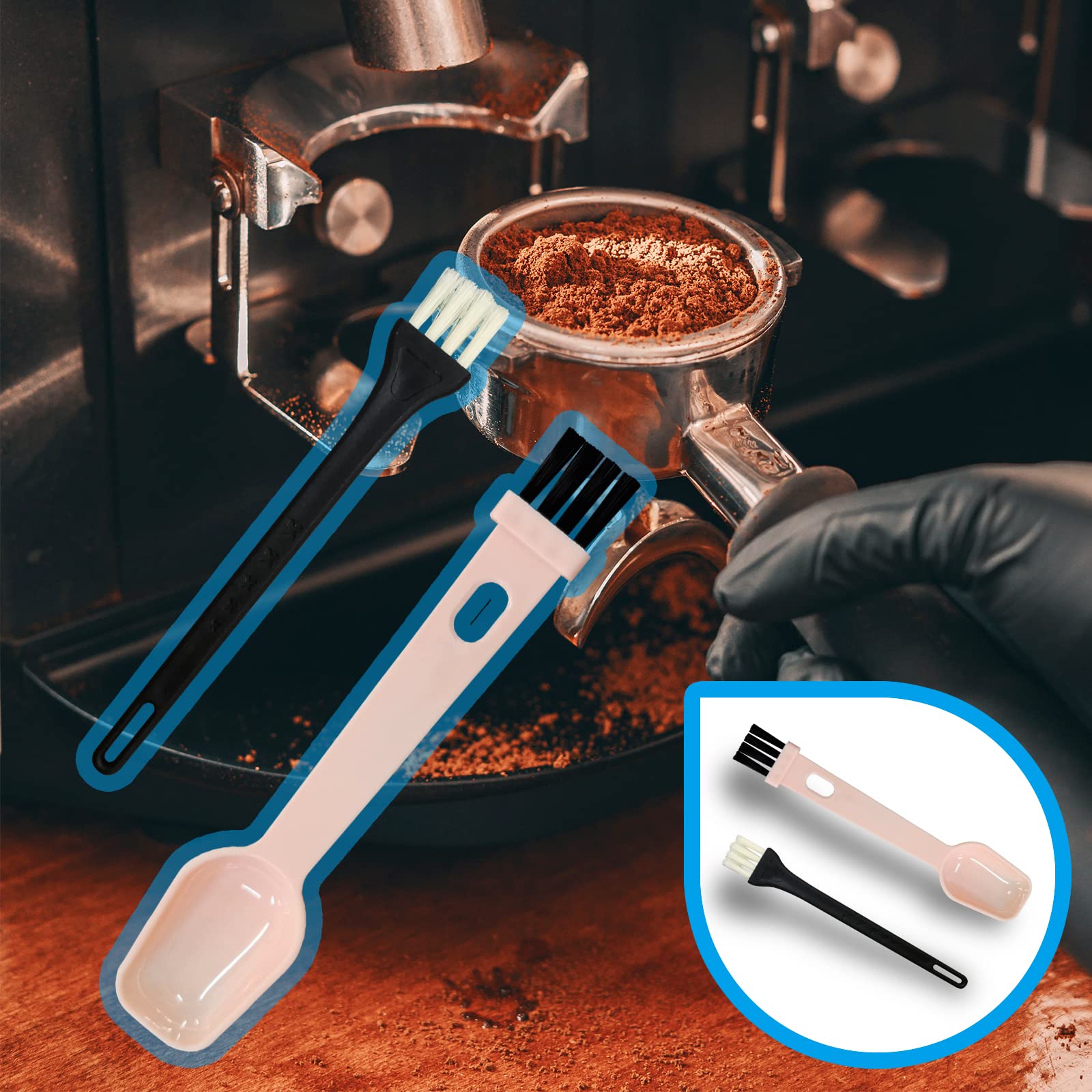 7-Piece Coffee Machine Cleaning Brush Set - Detachable Head Espresso Machine Brush, Wooden & Plastic Bristle Brush for Grinder, Plastic Spoon Brush + 2 Steam Wand Brushes - Perfect for Home Baristas & Coffee Shop Maintenance