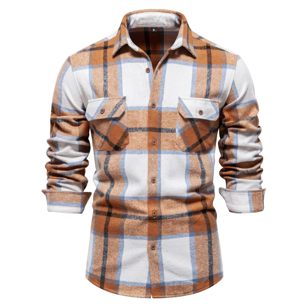 Men's Thick Flannel Plaid Shirt - Winter Warm Casual Button Down Shirt with Double Pockets | Perfect for Layering Under Jackets, Outdoor Activities & Office Wear