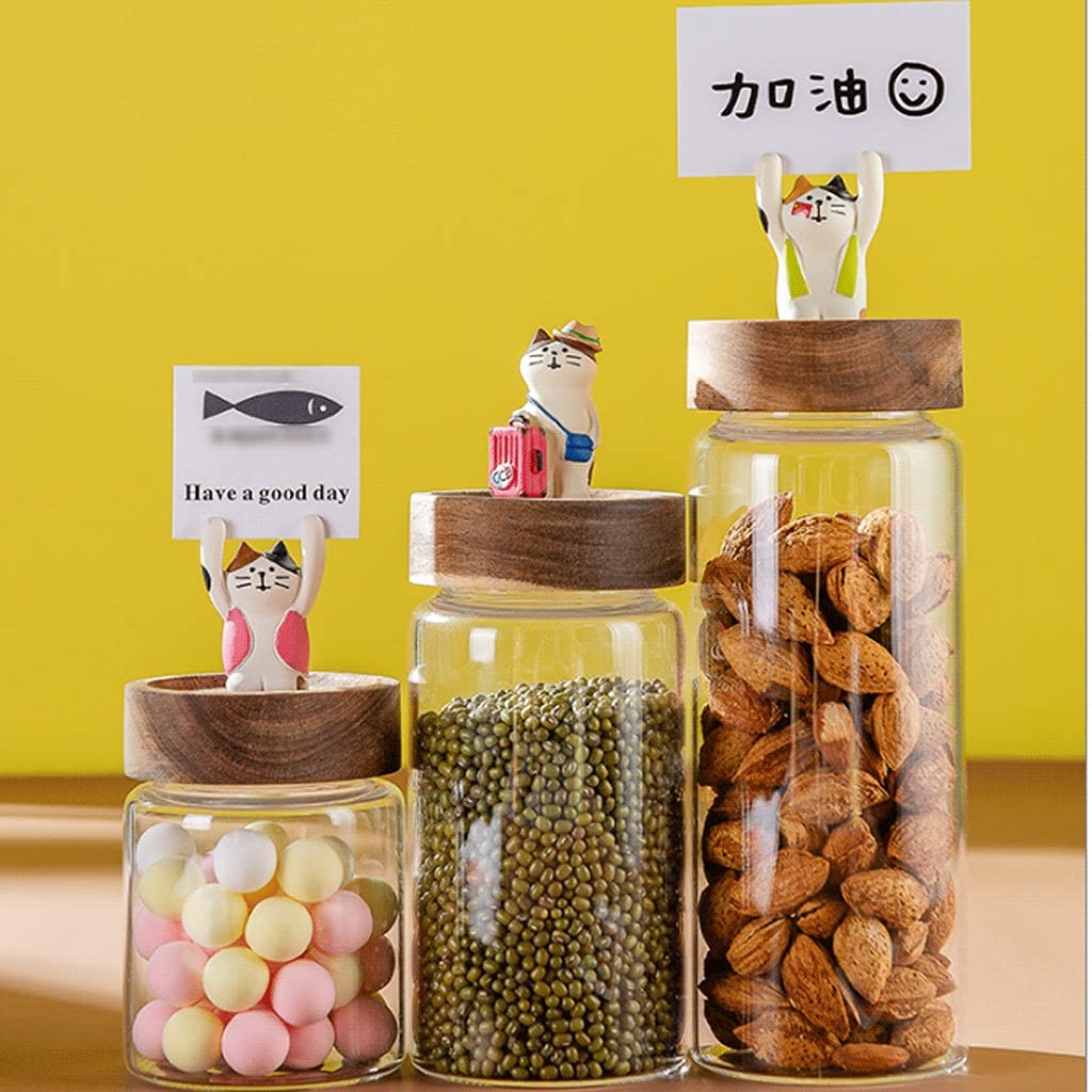 Airtight Food Storage Containers Set - 3-Piece Cute Resin Cat Design Glass Jars with Wooden Lids for Coffee, Sugar, Flour & Dry Goods | Kitchen Pantry Organization & Countertop Decor