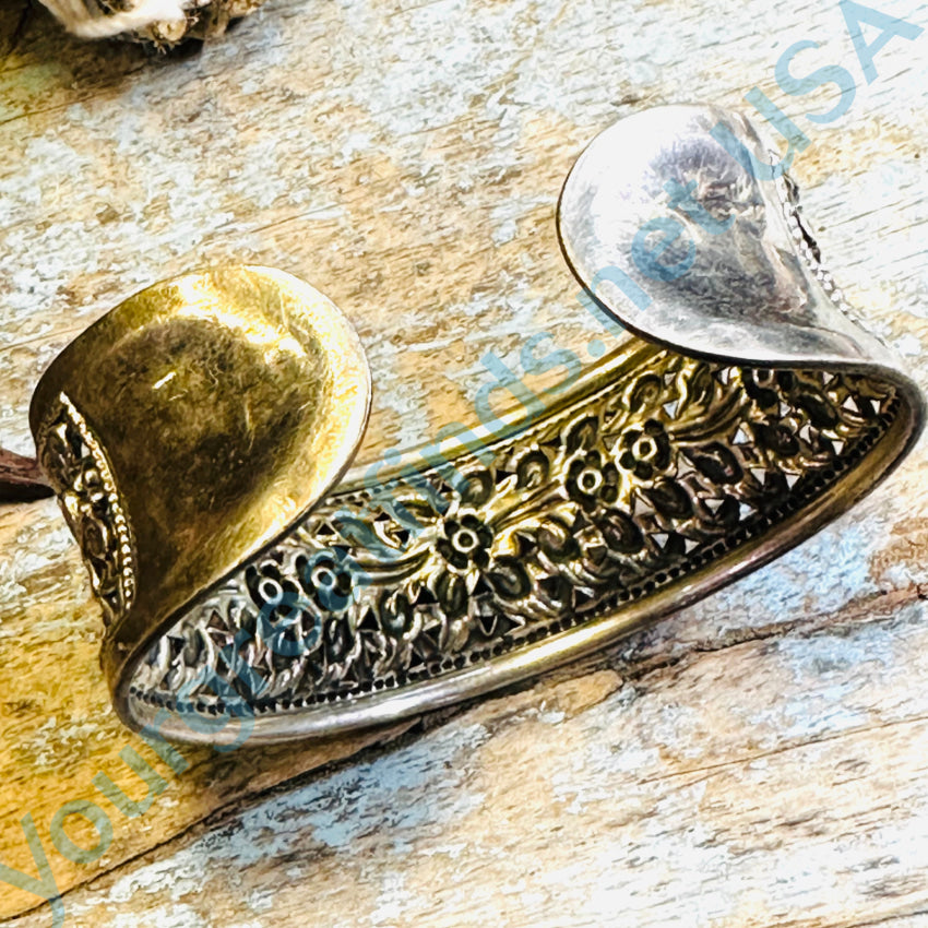 Sterling Silver Wide Floral Cuff Bracelet for Women - Elegant Handmade Boho Jewelry - Perfect for Weddings, Parties & Everyday Wear