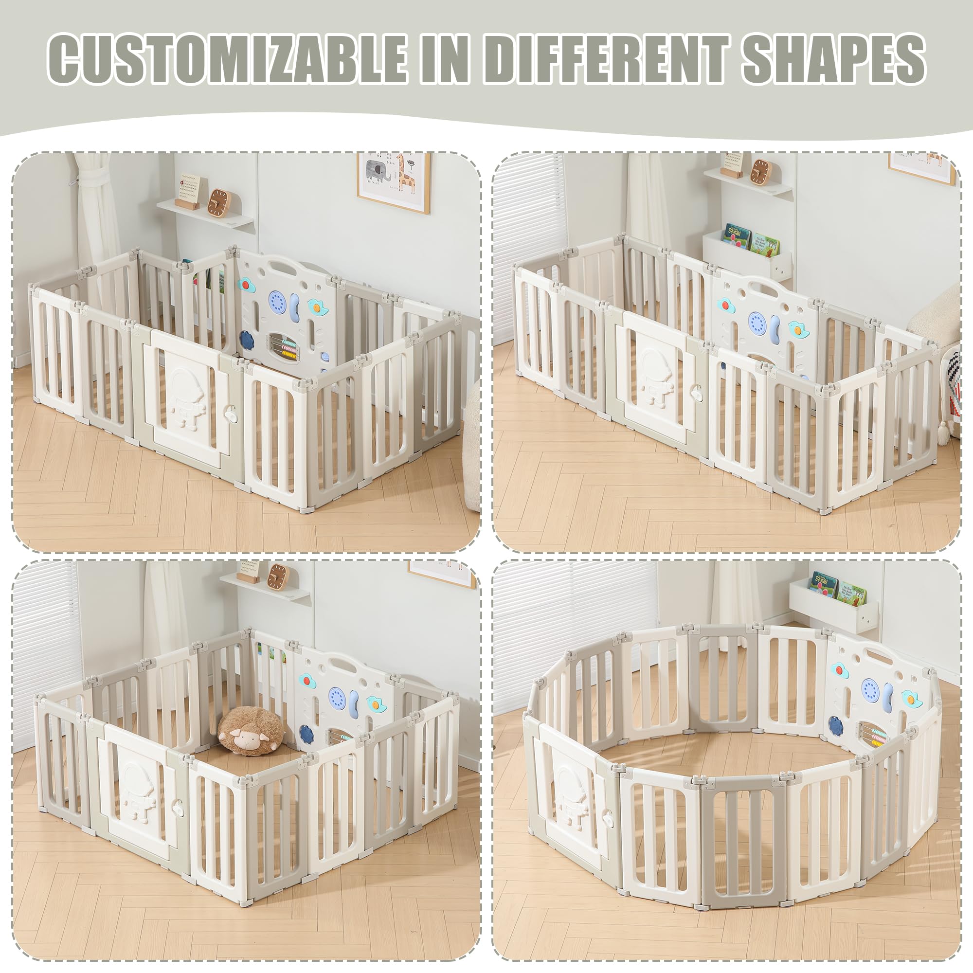 **Foldable Baby Play Pen - Extra Large 14-Panel Playpen for Babies & Toddlers, Portable Play Yard with Astronaut Design, Safety Baby Gate & Fence (Grey) - Indoor & Outdoor Use for Playtime, Learning & Safe Exploration**